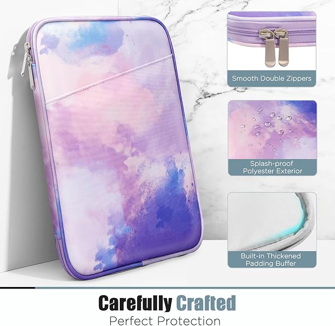 TiMOVO 13 Inch Tablet Sleeve with Pocket for iPad Air 13" M3 2025, iPad Pro 13"/12.9", Galaxy Tab S9/S10 Plus/S9 FE+ 12.4", Remarkable Paper Pro 11.8", Watercolor Purple
