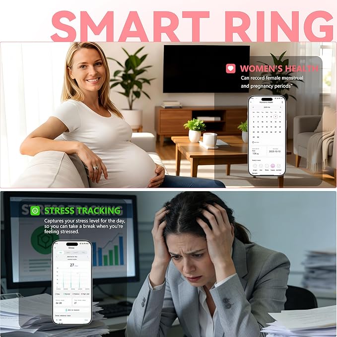 Smart Ring for Women & Men, Health & Fitness Tracker with Heart Rate/Sleep Monitoring/Blood Pressure, 5ATM Waterproof, Activity Trackers with Free App, Valentine's Day Gifts for Women