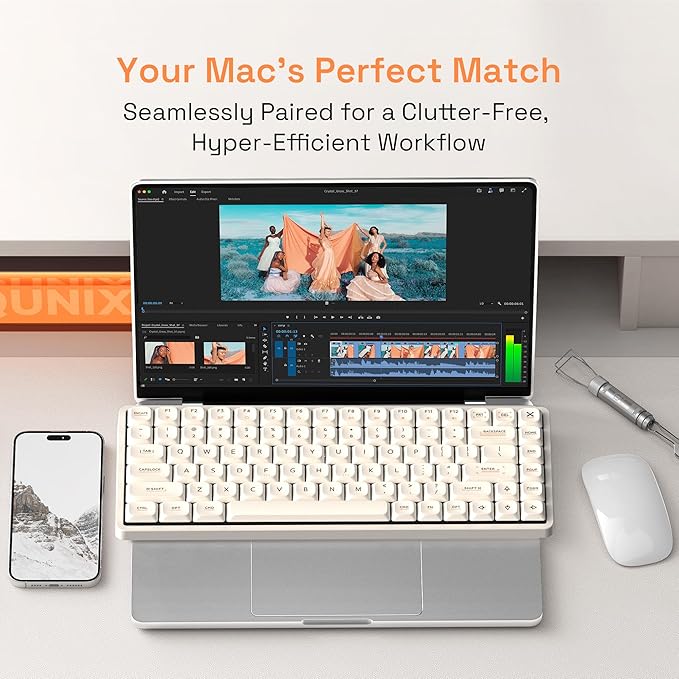 IQUNIX Magi96 Low Profile Keyboard Wireless Creamy Keyboard with Number Pad, Hot-Swappable, RGB Backlit, Full Aluminum, VIA Customizable for Mac/Windows/Linux(White)