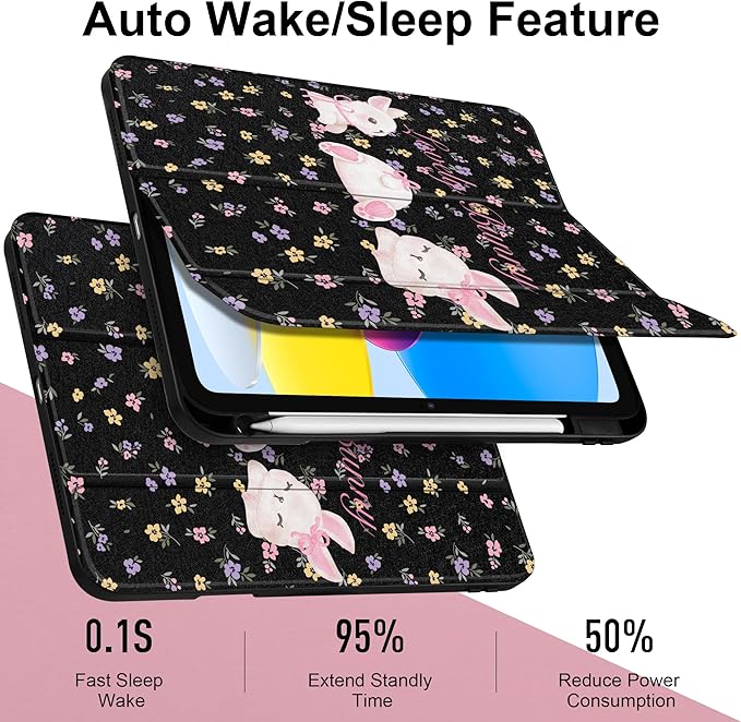 Case for iPad Air 11 inch M4 2026 M3 2025 M2 2024,iPad Air 5th (2022) / 4th (2020) 10.9 Inch Clear Back Shell Lightweight Shockproof TPU Trifold Stand Auto Wake Sleep Cute Cover, Flowers