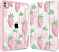 May Chen for iPad Pro 13 Inch Case M5 2025 / M4 2024, Built Pencil Holder & Clear Transparent Print Back Shell Slim Stand Shockproof Tablet Cover, Auto Wake/Sleep, Strawberries