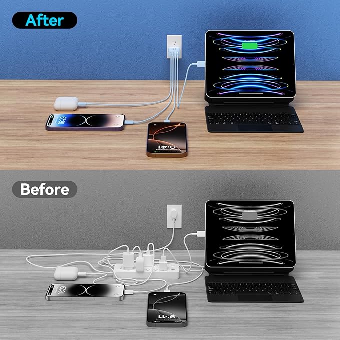 USB C Wall Charger Block, 2Pack 40W 4-Port C Charger Fast Charging Block PD Power Adapter +QC 3.0 USB A Wall Plug Multiport Type C Box Cube for i Phone 15/14/13/12/11 Pro Max, pad, Galaxy, Blue