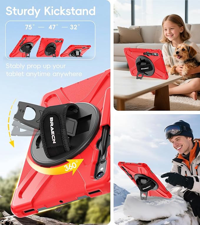 BRAECN Case for Samsung Galaxy Tab S10 Lite/S10 FE/S9 FE 5G 10.9"& S9/S8/S7 11",Heavy Duty Shockproof Silicone Cover with 360 Rotating Stand &Hand Strap, Kickstand, Shoulder Strap, S Pen Holder