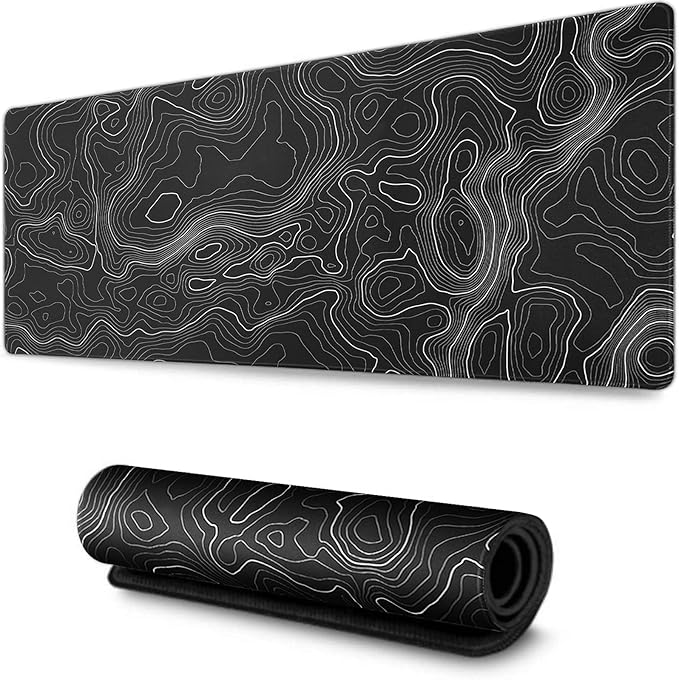 AQQA Mouse Pad,Extended Large Gaming Mousepad mat with Non-Slip Rubber Base,Topographic Map Lines Contour Geographic Background,for Gaming Office Laptop Computer Men Women(29.5x16 Inch,Black)