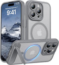 Magnetic Compatible with iPhone 15 Pro Case, [Built-in Kickstand][Full Camera Protection][Compatible with MagSafe][Anti-Fingerprint] Shockproof Phone Case for iPhone 15 Pro 6.1",Grey