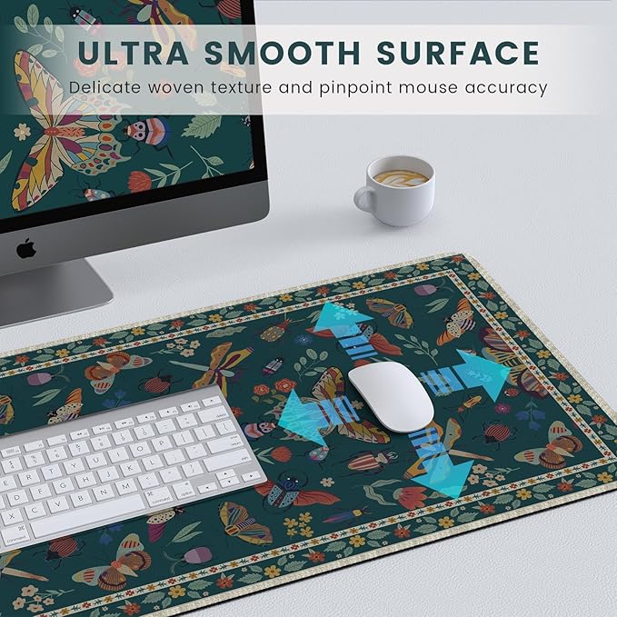 HAOCOO Large Desk Mat for Keyboard and Mouse, XXL Non-Slip Office Mouse Pad with Edge Stitching, Dark Green Desktop Protective Mat