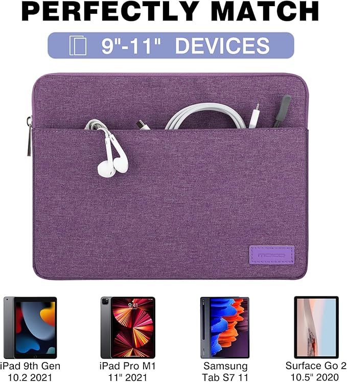 MoKo 9-11 Inch Tablet Sleeve Bag Carrying Case Fits New 11 inch iPad Air M3, iPad A16 2025, iPad Pro 11 M4/Air M2, iPad Air 5/4/3th, iPad 10/9/8/7th, Purple
