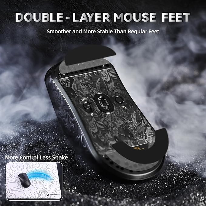 ATTACK SHARK R11 Ultra 8K Carbon Fiber Wireless Gaming Mouse with 42000DPI-PAW3950 MAX Sensor-49g Lightweight,Nordic 52840 MCU Chip,Wired/BT/2.4Ghz Programmable,RGB Coiled Cable for PC(Black Ink+Tape)