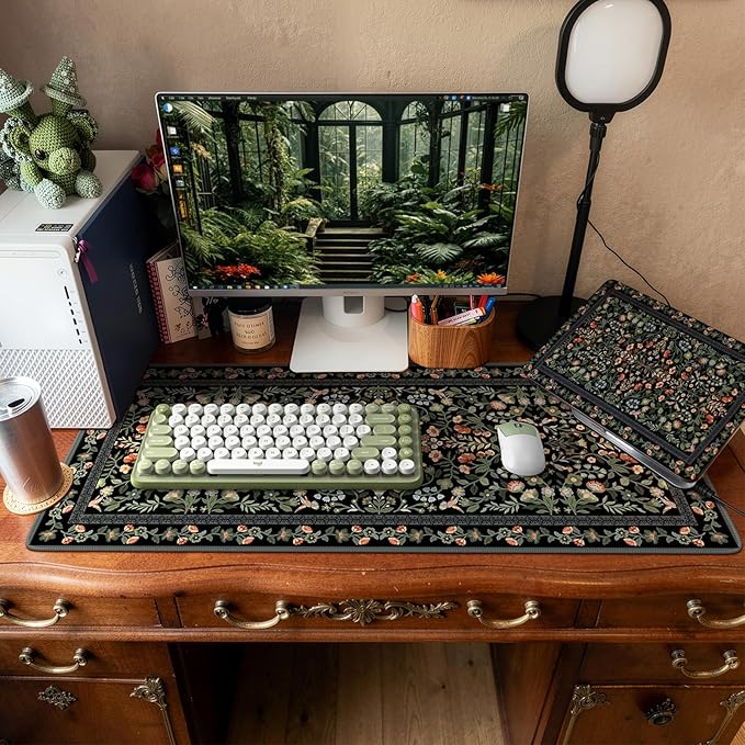 iCasso Desk Mat for Keyboard and Mouse, Large Mouse Pad, Desk Pad Mat, Anti-Slip Big Mousepad with Stitched Edges for Computer Desktop(Floral)