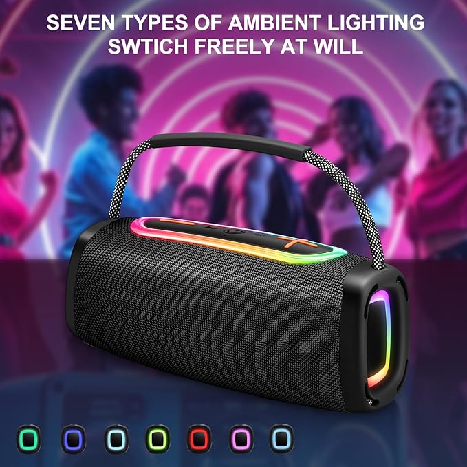 Bluetooth Speaker 6000mAh, 36H Playtime BT5.4 Portable Wireless Speaker with 24W Loud Stereo Sound, IP6 Waterproof, Portable Speaker with RGB Multi-Color Rhythm Lights for Outdoor/Home/Party as Gift
