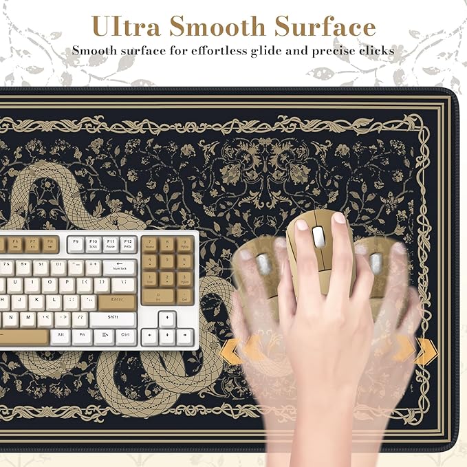 Large Desk Mat, Desk Matt for Desktop, Computer Gaming Mouse Pads, Stitched Edges Soft Mat for Desktop Office Home 35.4 x 15.7 Inches (Black Gold Snake)