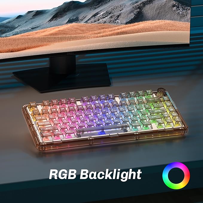 Transparent Mechanical Keyboard, 80-Key RGB Backlit Wireless Gaming Keyboards, Hot Swap Customizable Clear Acrylic Design, Quiet Linear Switches, 3 Modes BT5.0/2.4G/USB-C 4000mAh Battery (Brown)