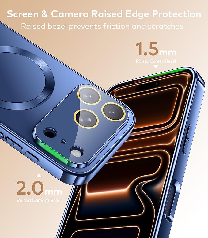 TOBOVON Magnetic for iPhone 17 Pro Case with Ring Stand, Fits MagSafe, with Built-in Camera Cover, Slim Electroplated Shockproof Phone Case, Blue