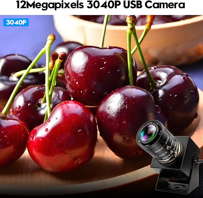 4K Webcam 1080P@120fps USB Steaming Camera with 3.6-10mm Varifocal Manual Lens,12Megapixel UVC Free Driver Compatible Computer, Plug and Play for Conferencing 3D Printer Industrial Security