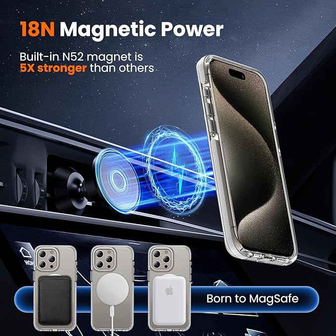 toushion 3 in 1 for iPhone 15 Pro Max Case Clear with MagSafe, Yellowing-Resistant Acrylic Back, Shockproof Guard Corners,Protection for iPhone 15 Pro Max Phone Case 6.7 inch Clear Bumper