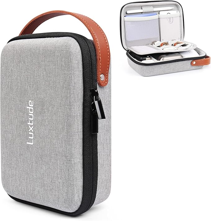 Luxtude Electronic Organizer Travel Case, Portable Tech Organizers, Hard Charger Organizer, Travel Cable Organizers, Tech Bag (Single-Layer, Grey, Small)