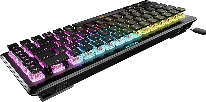 ROCCAT Vulcan II Mini Air 65% Optical Mechanical Gaming Keyboard, Full Wireless and Bluetooth Capabilities, Customizable RGB Illumination, Button Duplicator, On-Board Profiles, Aluminum Plate – Black