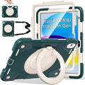 Andnary Case for iPad (A16) 11th /10th Generation 11/10.9 Inch 2025/2022 with Screen Protector/360° Rotate Stand/Shoulder Strap/Pencil Holder, Shockproof iPad 11th/10th Gen Cover (Green+White)