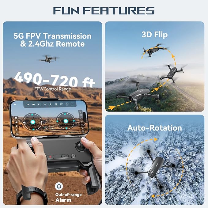 Brushless Motor Drone with Camera for Adults 4K UHD Long Range FPV Video,5G Transmission,120°FOV 90°Adjustable Lens,2Batteries,Carrying Case,Optical Positioning,Easy for Beginner,Under249G