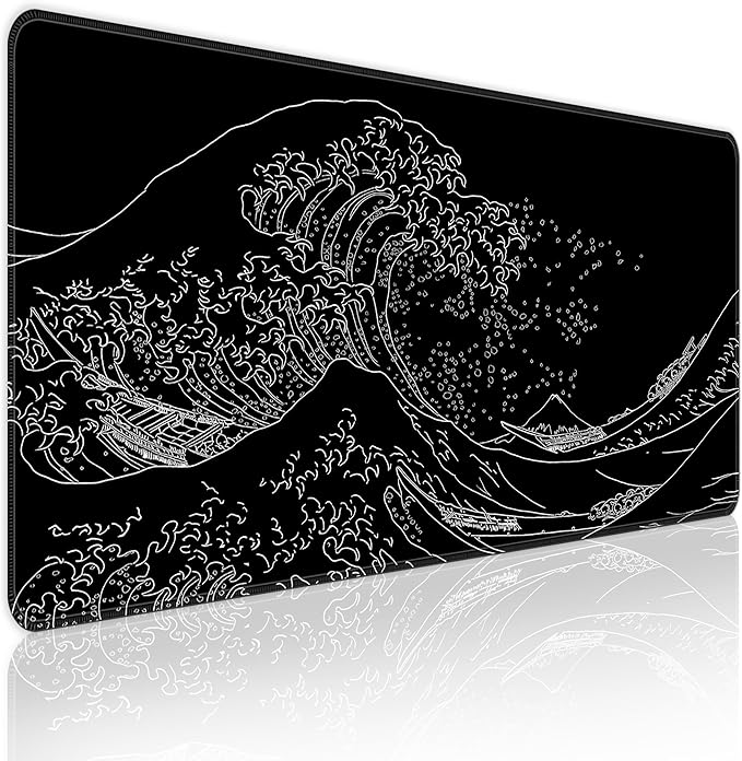 BZU Japanese Sea Wave Extended Big Mouse Pad Large,XL Gaming Mouse Pad Desk Pad,31.5x11.8inch Long Computer Keyboard Mouse Mat Mousepad with 3mm Non-Slip Base and Stitched Edge for Home Office Work