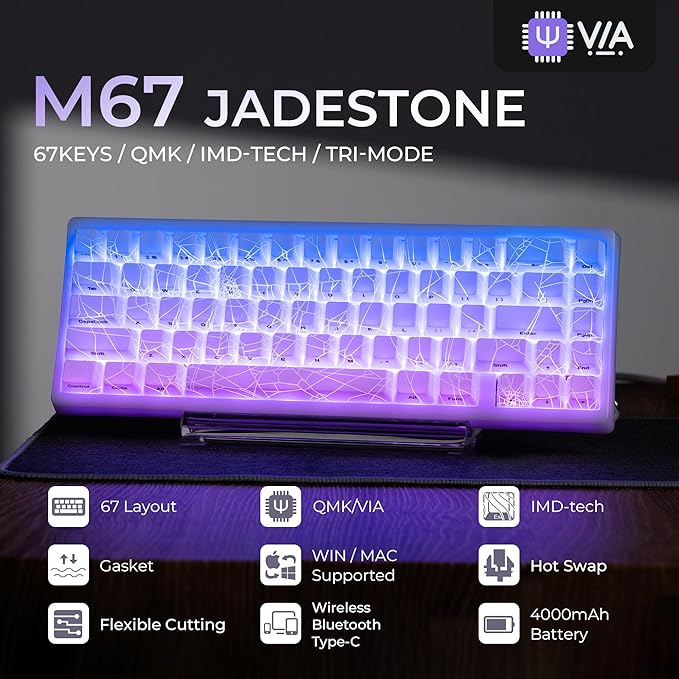 HITIME x XVX M67 Wireless 60% Percent Keyboard, QMK/VIA Gaming Keyboard, Tri-Mode Thocky Creamy Mechanical Key Board, Hot Swappable Gasket Mount RGB IMD Tech for Win/Mac, Spider Web Theme, White