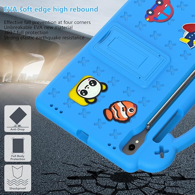 AKABEILA Compatible with Samsung Galaxy Tab S10 FE 2025 Tablet Case, Lightweight Shockproof Protective Case with Shoulder Strap & Stand Handle for Girl Kid Gift Sky Blue