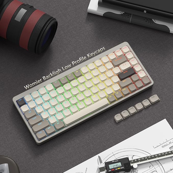 Womier Low Profile Keycaps - Shine Through PBT Key caps 60 65 75 100 Percent, Mechanical Keyboard Keycaps for Cherry Gateron MX Switches Keyboard - Khaki Grey