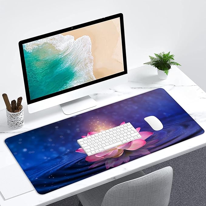 Desk Mat for Desktop,Extended Gaming Lotus Mouse Pad,Non-Slip Rubber Base Mousepad with Stitched Edges for Office Home Desk Decor,31.5X15.7 Inch