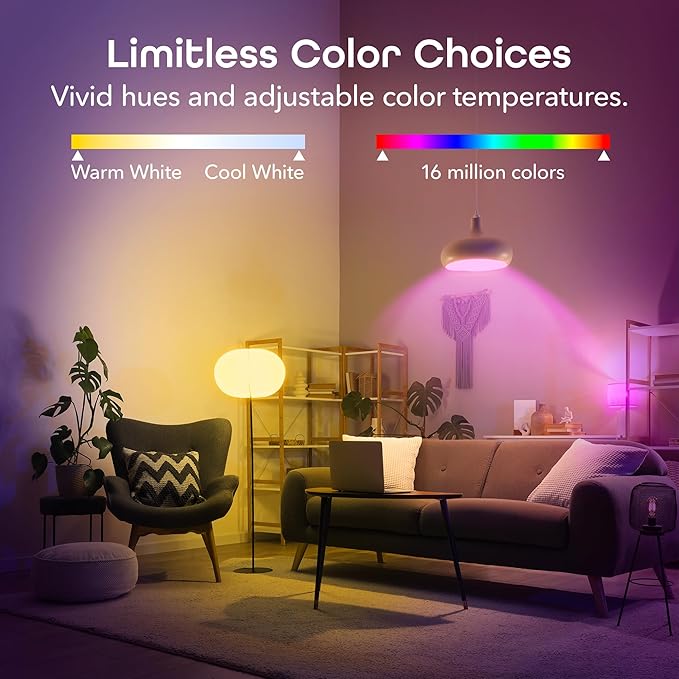 Geeni Prisma 800 Dimmable Smart Light Bulbs with 2.4 GHz Wi-Fi Connectivity – Color-Changing & Tunable White, A19 LED Smart Bulb – Compatible with Alexa & Google, 2-Pack