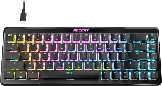 ROCCAT Vulcan II Mini Air 65% Optical Mechanical Gaming Keyboard, Full Wireless and Bluetooth Capabilities, Customizable RGB Illumination, Button Duplicator, On-Board Profiles, Aluminum Plate – Black