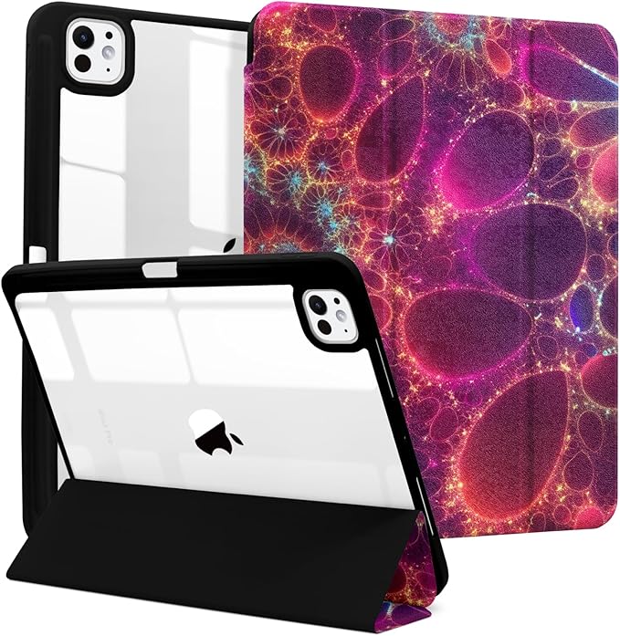 MrARTIST for for iPad Pro 11 Inch Case (M5/M4) 2025/2024 6th/5th Generation Case Cute for Women Girls Girly Kawaii Aesthetic Design for Apple Tablet Cover with Pencil Holder, Purple Flower