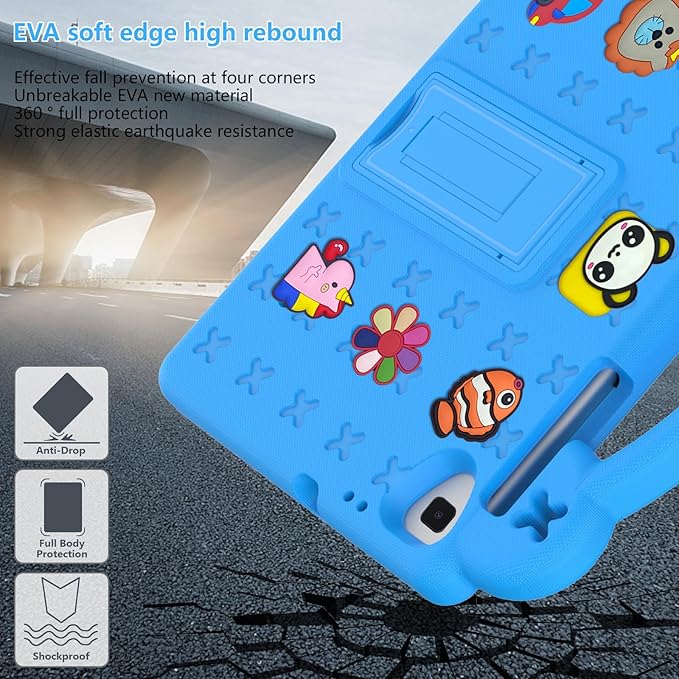 AKABEILA Compatible with Samsung Galaxy Tab A 10.1(2019)/Lenovo Tab M10 HD 2nd Gen/Tab K10/M10 Plus 10.3 inch Tablet Case, Kids Case with Shoulder Strap & Stand Handle for Girl Kid Gift Sky Blue