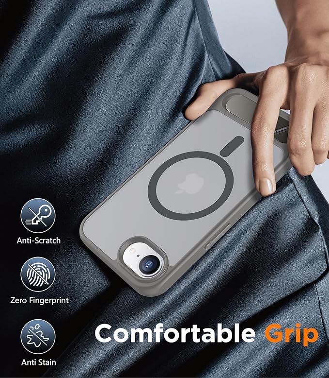 Magnetic Compatible with iPhone 16E Case, [Built-in Invisible Kickstand][Compatible with MagSafe][Military Grade Shockproof] Slim Translucent Matte Case for iPhone 16E 6.1" 2025