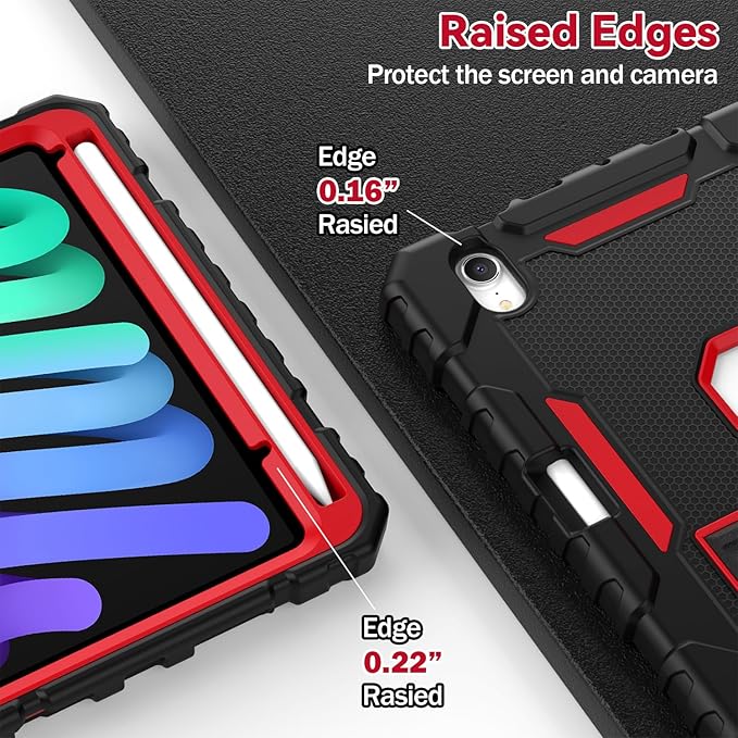 Grifobes Case for iPad mini 7 (A17 Pro) 2024 / Mini 6 2021 8.3 inch, Heavy Duty Shockproof Rugged Cover with Pencil Holder Stand, for I Pad Mini 7th/6th Gen 8.3" Case (Black+Red)