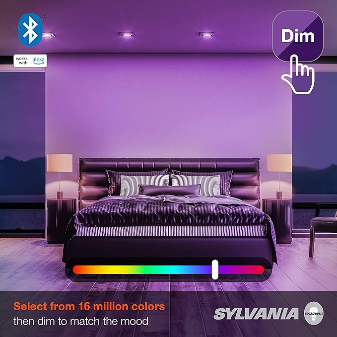 Sylvania Bluetooth Mesh LED Smart Light Bulb, BR30 65W, E26, RGBW Full Color & Adjustable White, Works with Alexa Only - 2 Pack (75762)