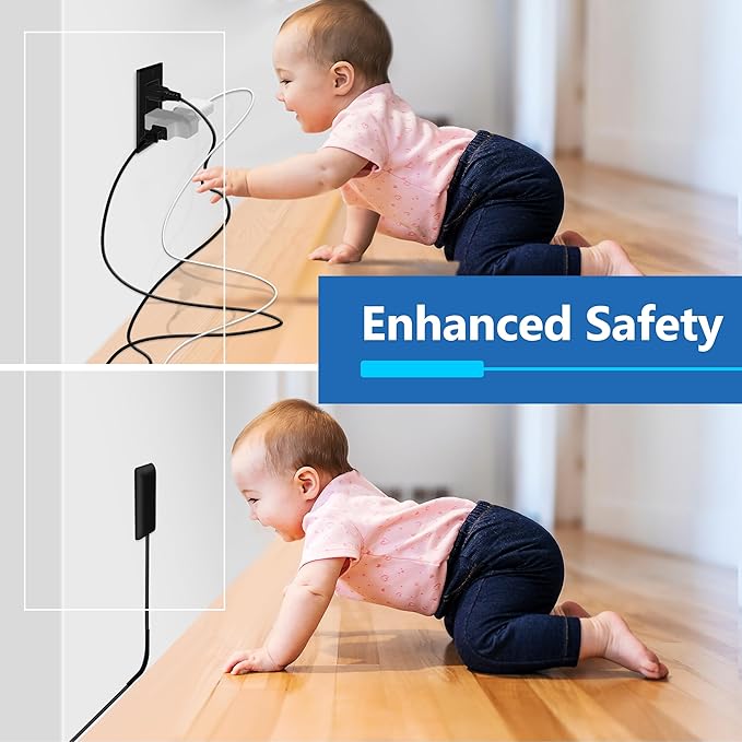 LIDER Outlet Extender with 3 Receptacles, 12W USB Type-A, and USB Type-C, Ultra-Thin Wall Plate Plug with Cord Extender, 3-Outlet Power Strip, Flat-Face, Slim Design, ETL-Listed, 3ft Cord, Black