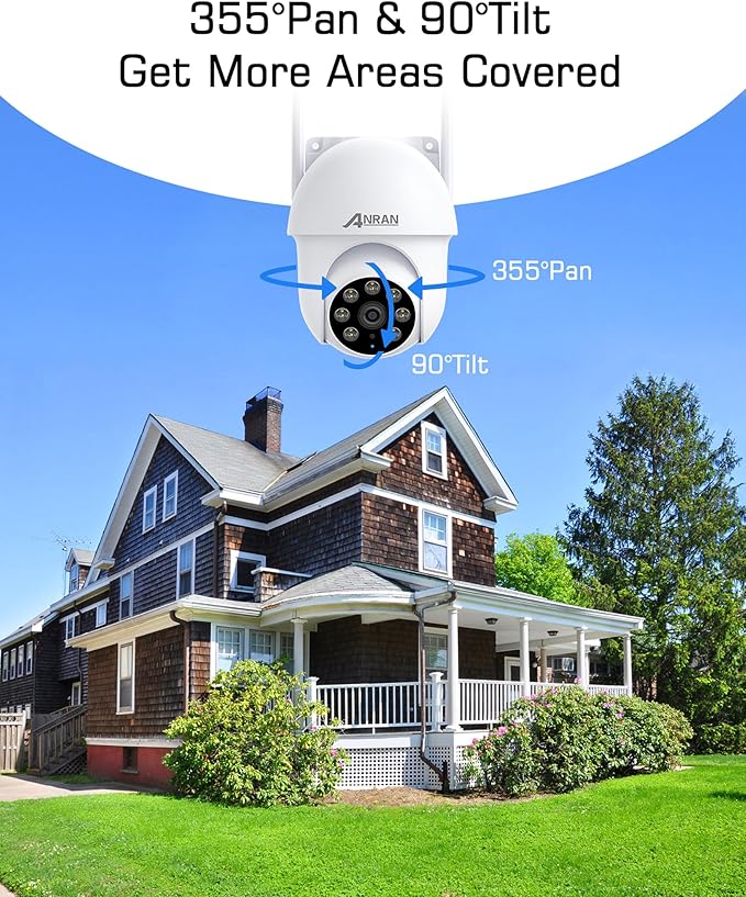 ANRAN 3K/5MP WiFi Security Camera for Home/House Outdoor: 2.4/5GHz Dual-Band, Auto-Tracking, 360° Pan-Tilt, 2-Way Audio, Full Color Night Vision, 24/7 Recording