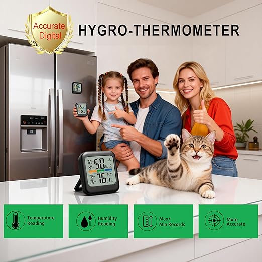 G.CATACC Digital Hygrometer Indoor Thermometer Humidity Meter Gauge, Room Thermometer Temperature and Humidity Monitor for House, Baby Nursery, Greenhouse, Reptile - Battery Included