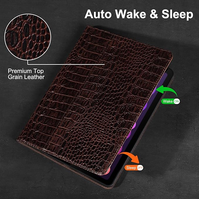 Gexmil Leather Case for iPad mini 7 (A17 Pro) 2024 / iPad mini 6 Generation 2021 8.3 Inch,Premium Cowhide Cover with Adjustable Stand, Auto Wake/Sleep,Brown Crocodile