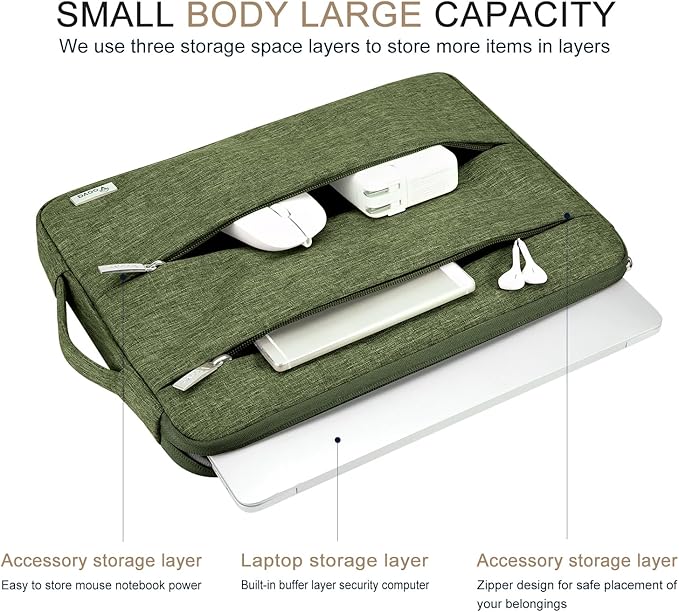 Voova 15.6 16 Inch Laptop Sleeve Case Compatible with MacBook Pro 16 M1/M2/M3/M4 Max 2019-2025, 15.6-16” Hp Lenovo Acer Asus, Waterproof Slim Computer Bag Cover with Handle, Army Green