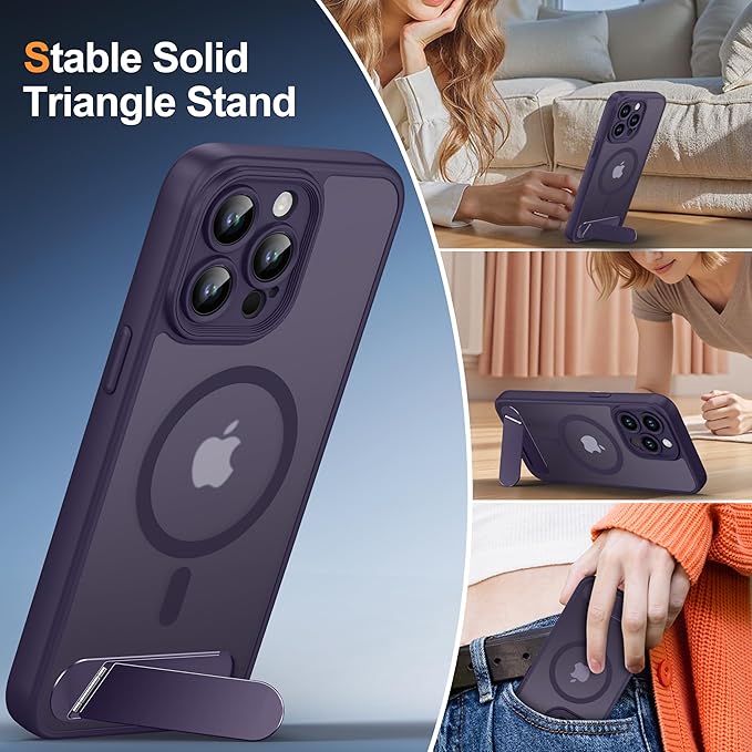 Magnetic Compatible with iPhone 15 Pro Max Case, [Built-in Kickstand][Full Camera Protection][Compatible with MagSafe][Anti-Fingerprint] Shockproof Phone Case for iPhone 15 Pro Max 6.7",Purple