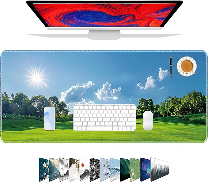 Galdas Gaming Mouse Pad XXL XL Large Long Extended Big Mousepad Non-Slip Rubber Keyboard Mouse Pad with Stitched Edges for Laptop Home Office (31.5x11.8x0.08 Inch) … (Grass)