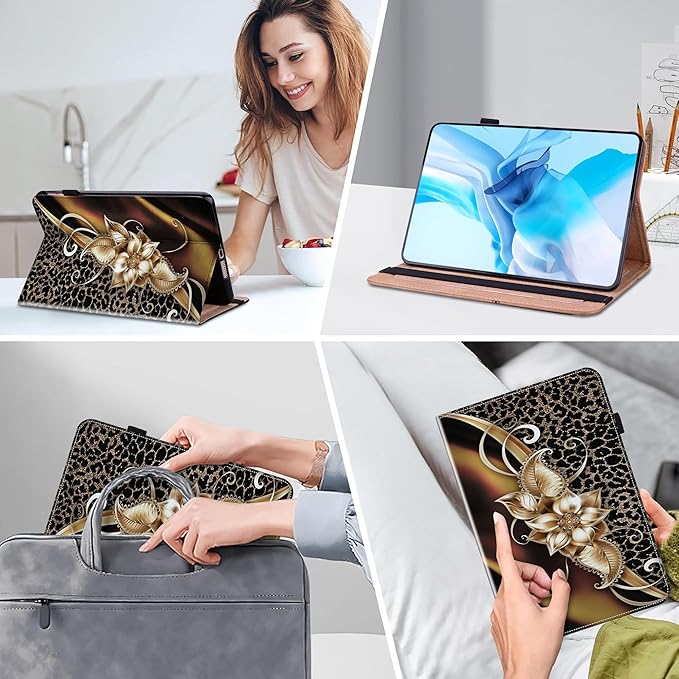 Case for iPad mini 5 (5th Generation,2019), iPad mini 4 3 2 1 Case 7.9 Inch with Auto Wake/Sleep & Elastic Band & Card Slot/Holder, Multi-Angle Viewing Stand Cover - Metallic Flower