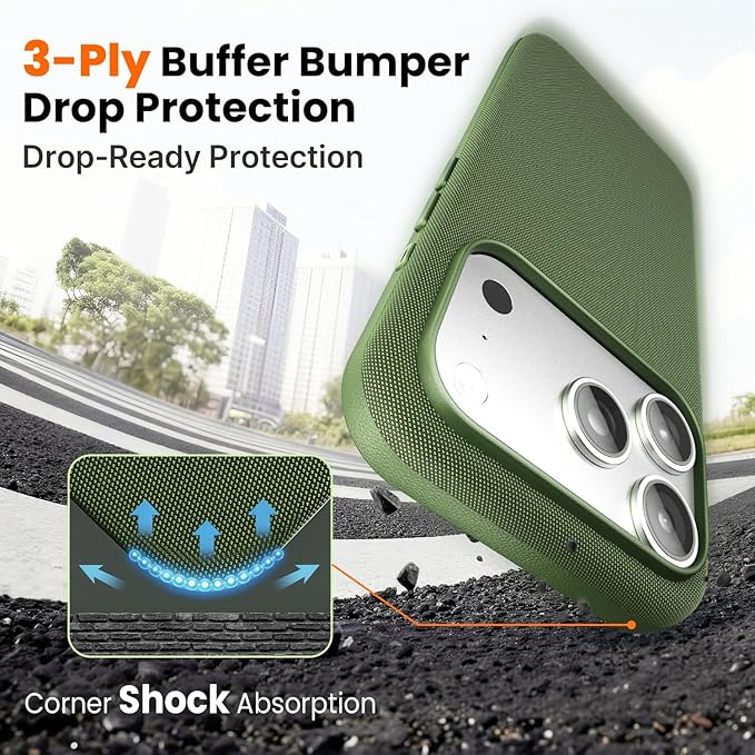 Mkeke for iPhone 17 Pro Case Techwoven Green, [Compatible with MagSafe] [Camera Control Cover] [Premium Tech Woven Fabric] [Drop Protection] Shockproof Skin-Friendly