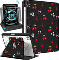 Uppuppy for iPad Pro M4/M5 Case 11 inch - 360 Degree Rotating Stand Folio Smart Cover with Pencil Holder for Women Girls, Cherry and Bow Flowers for iPad Pro 11 inch Case 2024 M4/2025 M5