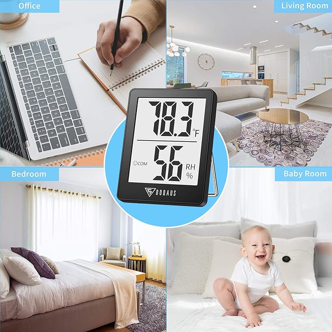 DOQAUS Humidity Meter, 2 Pack Room Thermometer Indoor, Hygrometer with 5s Fast Refresh, Temperature Humidity Monitor Meter for Baby Room, Living Room, Basement, Greenhouse, Office