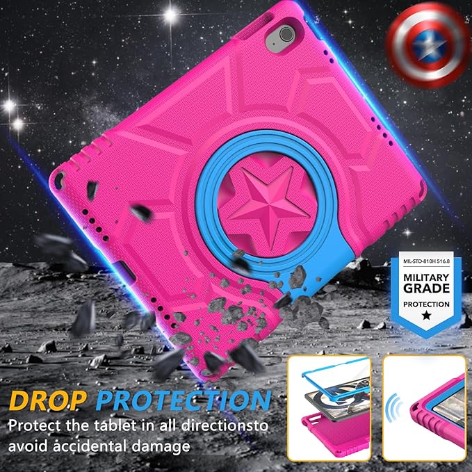 Kids Case for iPad 10th Generation 10.9-inch (2022) & iPad Air 11-inch M2 (2024) & iPad Pro 11-inch M4 (2024), Lightweight Shockproof Case Built-in Screen Protector with Handle Stand, Pink