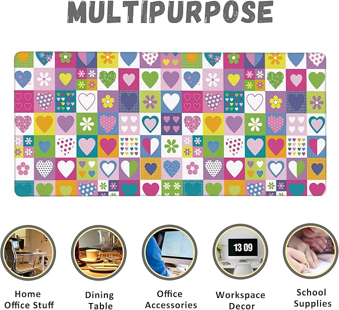 Extended Gaming Mouse Pad Checkered Heart Flower Large Mousepad with Stitched Edges,Anti-Slip Rubber Base Keyboard Mouse Mat Desk Pad for Gaming Home Office 35.4 x 15.7 inches