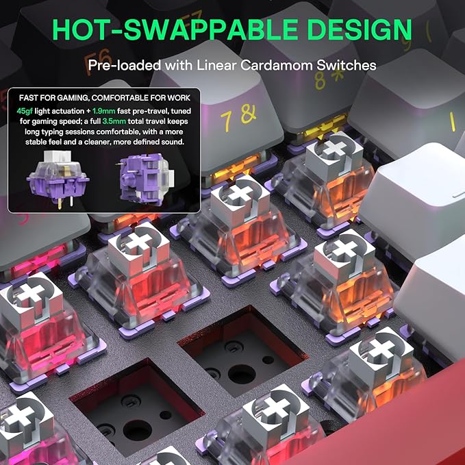 H83 PRO Wireless Mechanical Gaming Keyboard 75% Layout, Gaming Equipment Gasket Mounted - Hot Swappable Cardamom Switches, PBT Keycaps, RGB Backlit, USB-C/2.4G/BT5.0 for Win/Mac/Linux