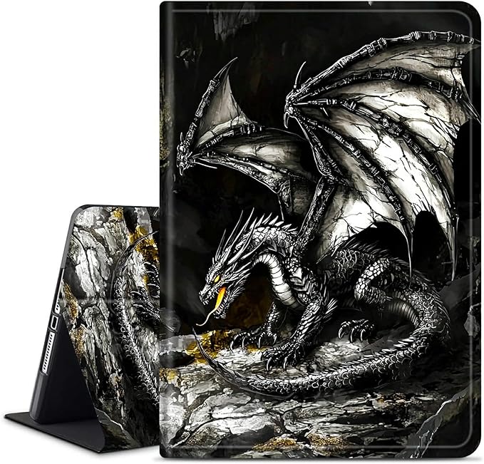 for Amazon Kindle Fire 7 (12th Generation, 2022 Release) 7" Tablet Case, Slim Kickstand Stand Leather Smart Cover with Auto Wake/Sleep, Gray Dragon